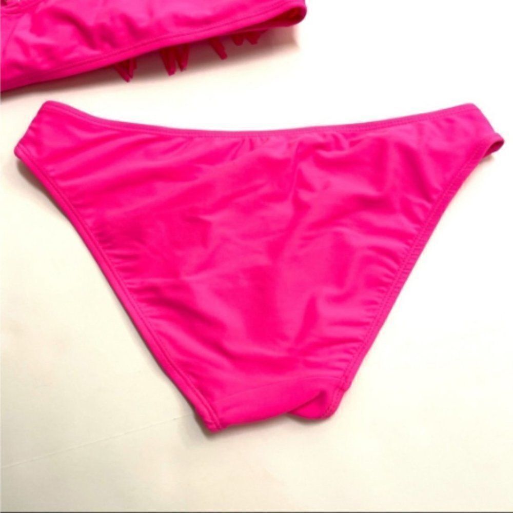 Cabana Del Sol Sz L Hot Pink Fringe Bikini Two - Picture 4 of 6